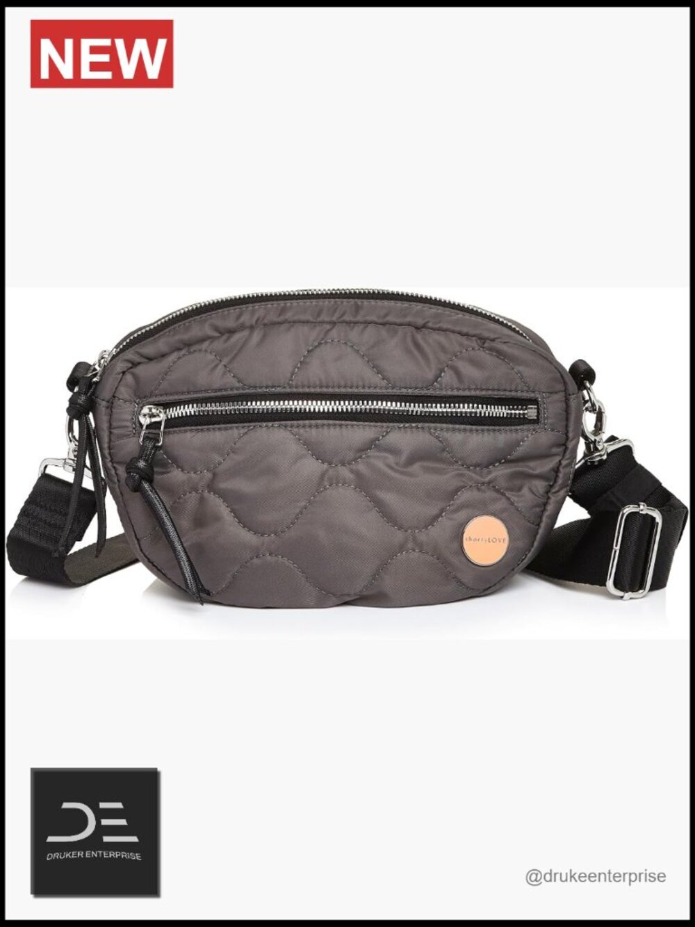 Wave Quilted Nylon Crossbody Bag with 55" Adjustable Strap